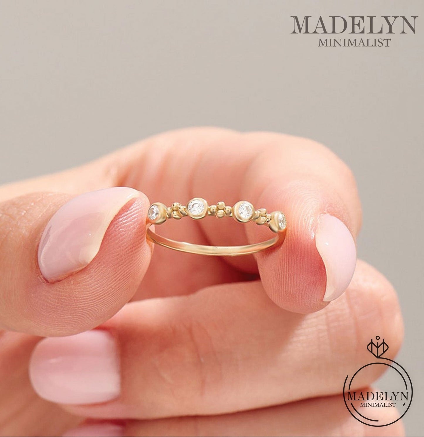 MADELYN MINIMALIST 14k Solid Gold Tiny Bezel Lab Diamond Cz Stacking Ring | Gift for Her