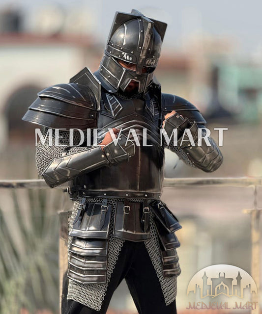 MEDIEVALMART Medieval Black Knight Moria Dwarf Dwarven Steel Knight Armor Suit