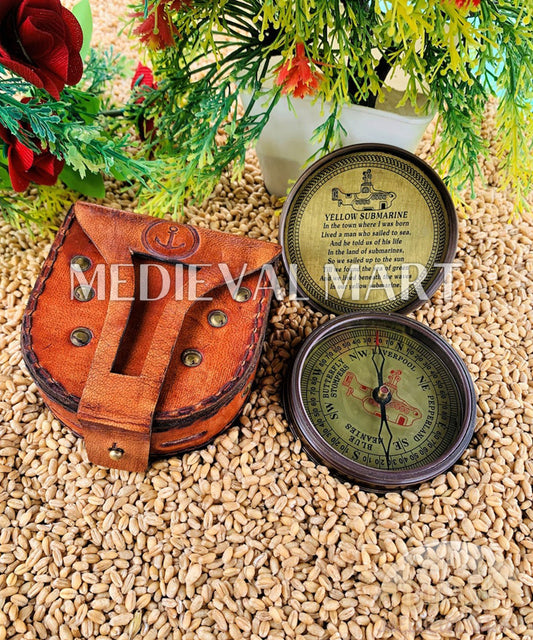 MEDIEVALMART Nautical Vintage The Beatles Custom Working Compass Antique Finish W/H Leather Case | Gift For Mom & Dad