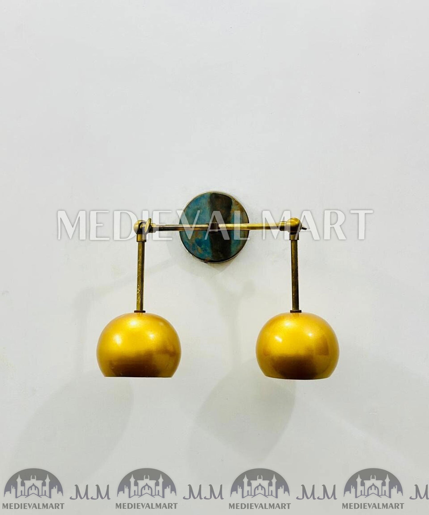 MEDIEVALMART Custom Brass 2-Light Vanity Sconce - Mid-Century Bathroom Lighting