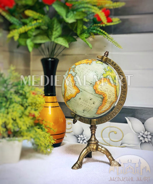 MEDIEVALMART Handmade Antique World Globe: Brass Base, Vintage Desktop Decor (12 Inch) Gift for Desk