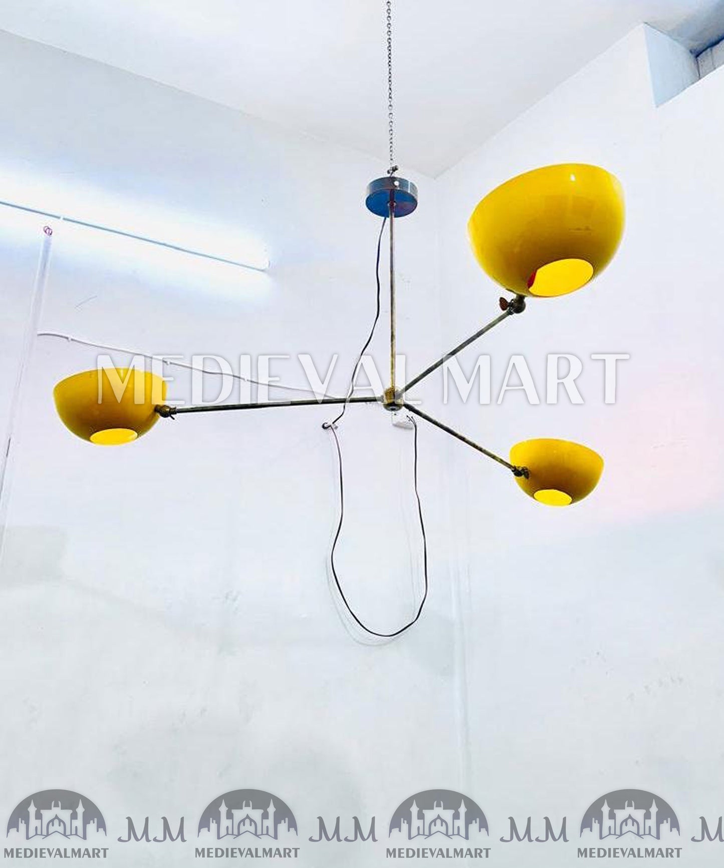 MEDIEVALMART Yellow Stilnova Sputnik Chandelier: Mid Century Modern Ceiling Ligh