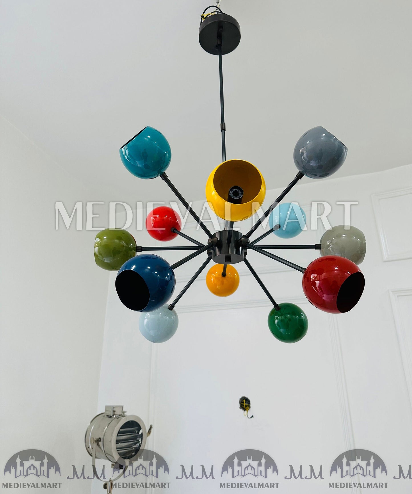 MEDIEVALMART Beautiful 12 Arms Multi Color Handcrafted Brass Sputnik Chandelier Modern Stilnovo Ceiling Light Fixture