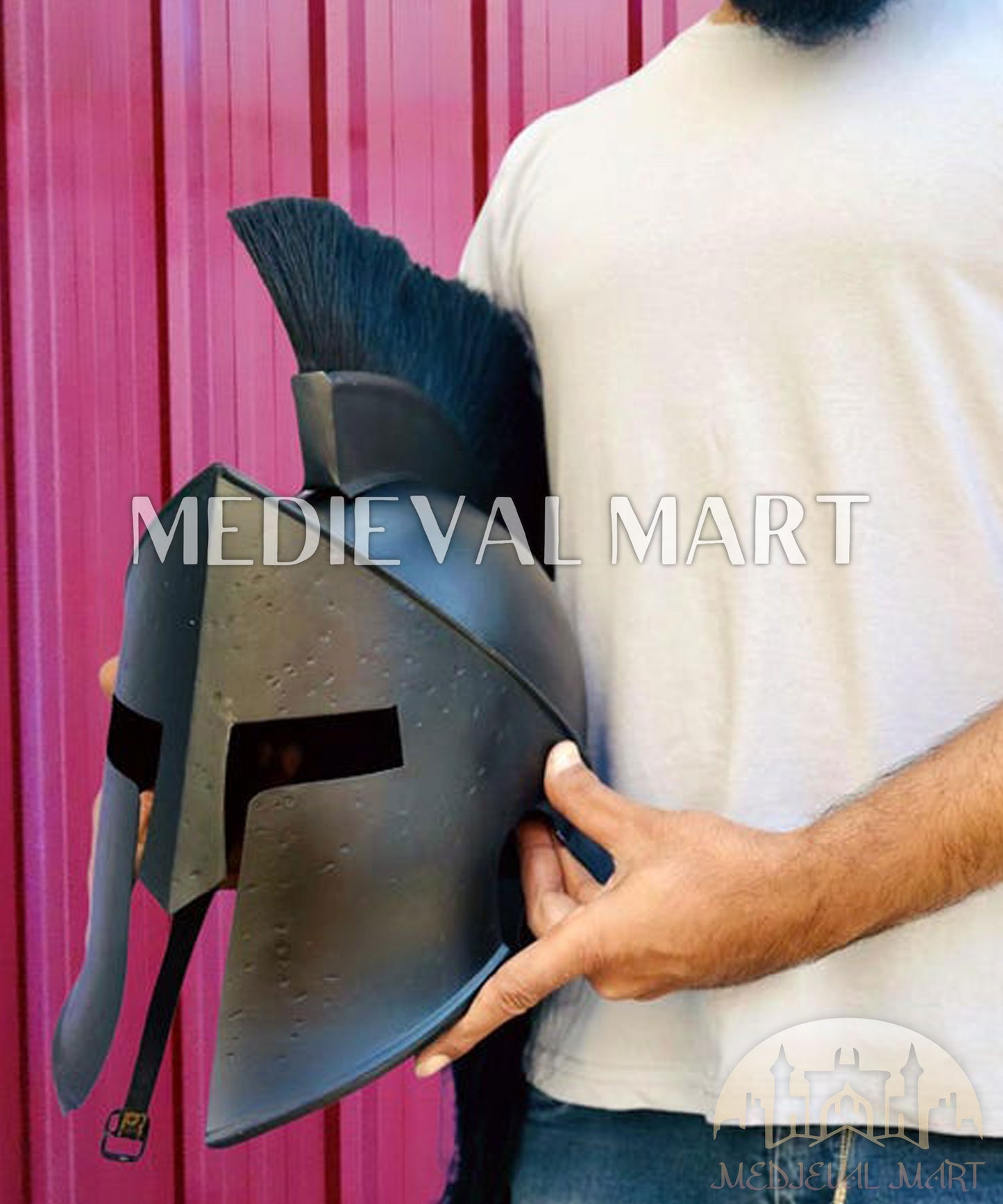MEDIEVALMART "300" Movie King of Spartan Leonidas Black Finish Helmet W/H Free Stand | 300 Props