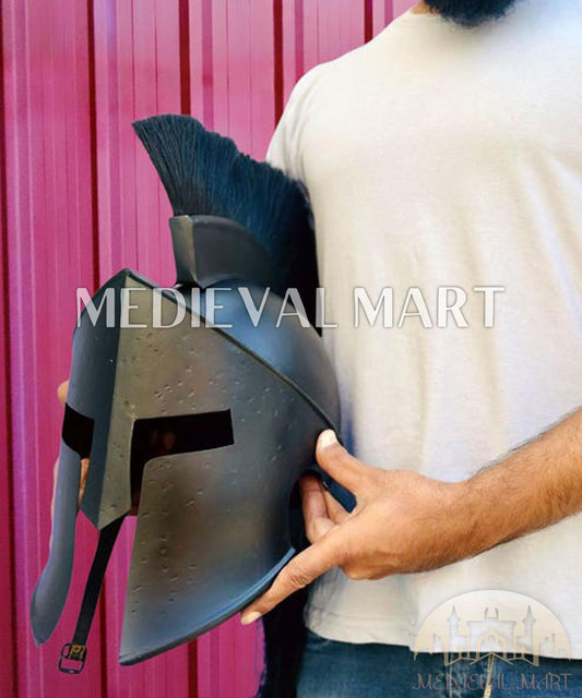 MEDIEVALMART "300" Movie King of Spartan Leonidas Black Finish Helmet W/H Free Stand | 300 Props
