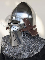 MEDIEVALMART Medieval Klappvisier Bascinet Helmet with Hinged Visor & Chainmail Aventail, Best for Reenactment