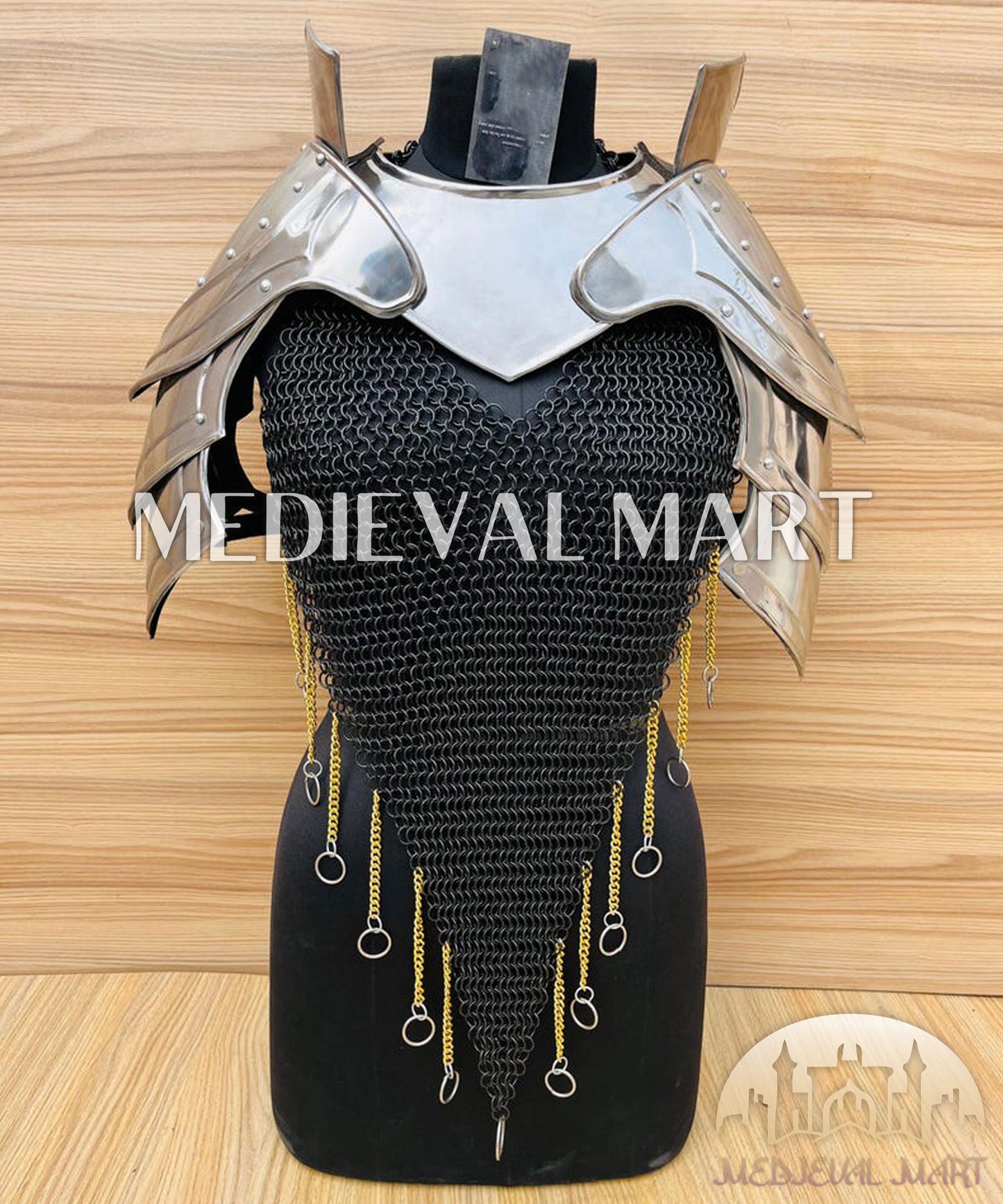 MEDIEVALMART (Isolara Dragonplate) Women’s Armor W/H Black (DragonFang) Chainmail Armor