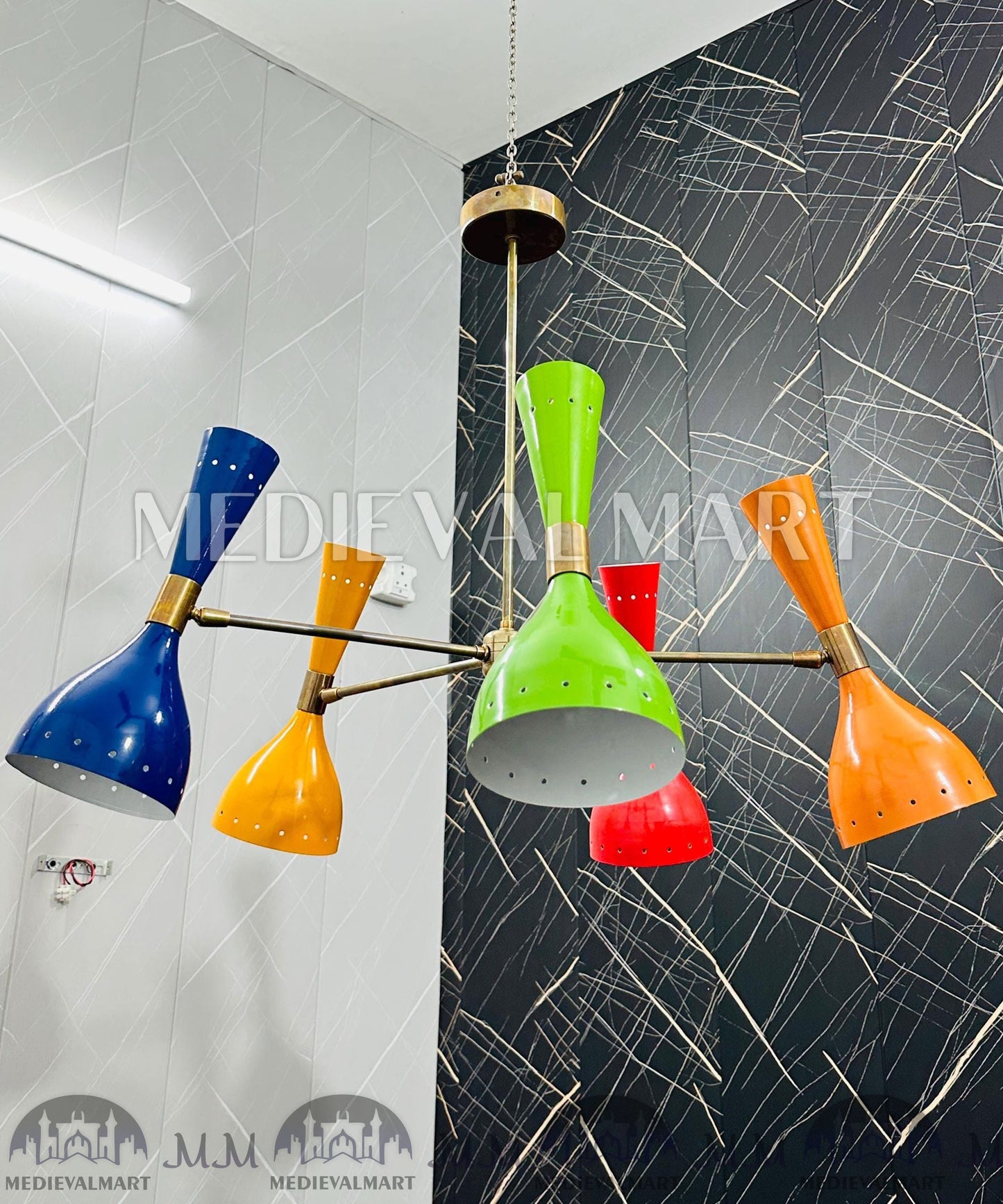 MEDIEVALMART Mid Century Modern Sputnik Chandelier: Adjustable 6-Arm Brass Pendant Light