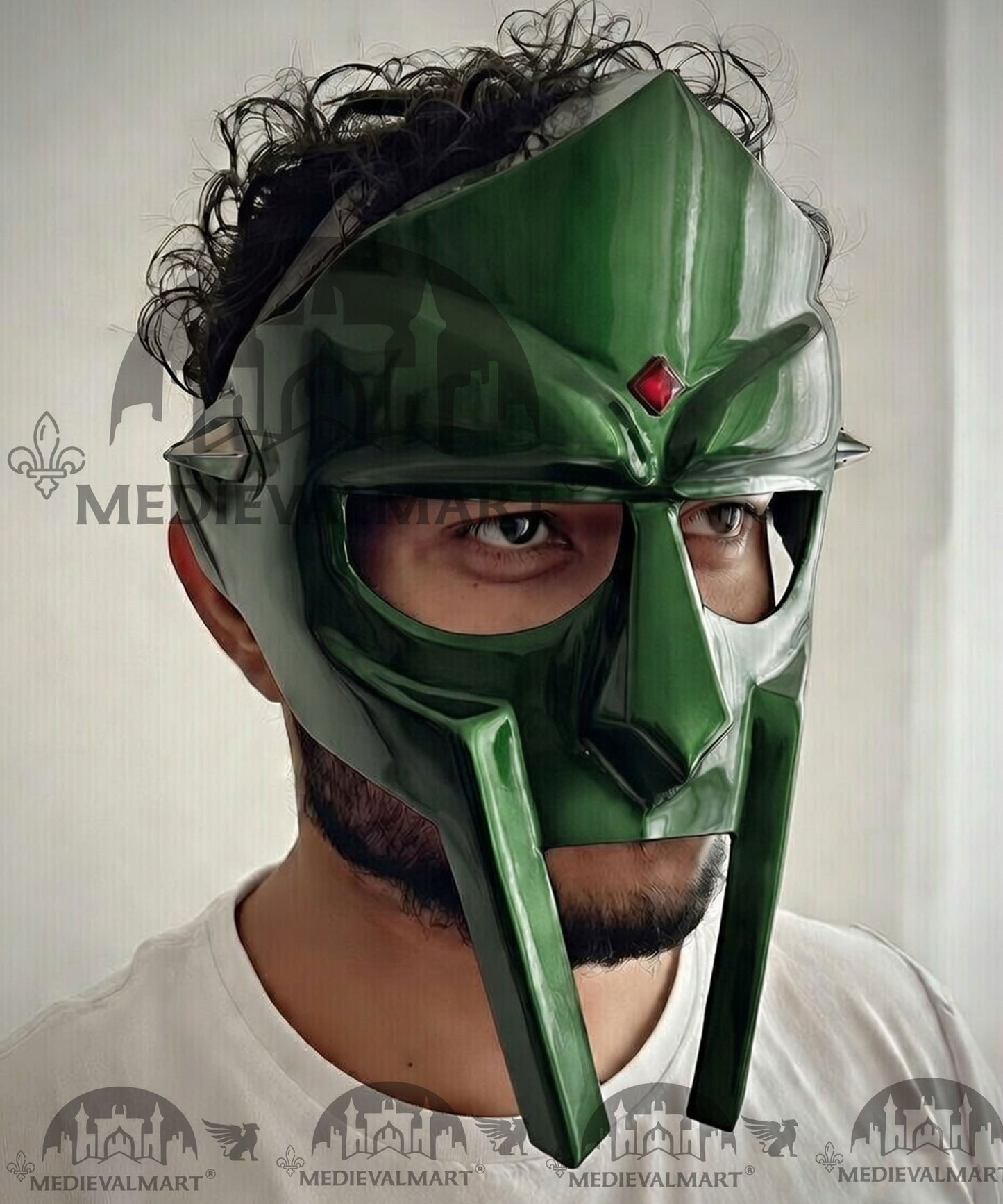 MEDIEVALMART PREMIUM MF DOOM Mask Mad Villain Jade Green Finish Steel Face Armor