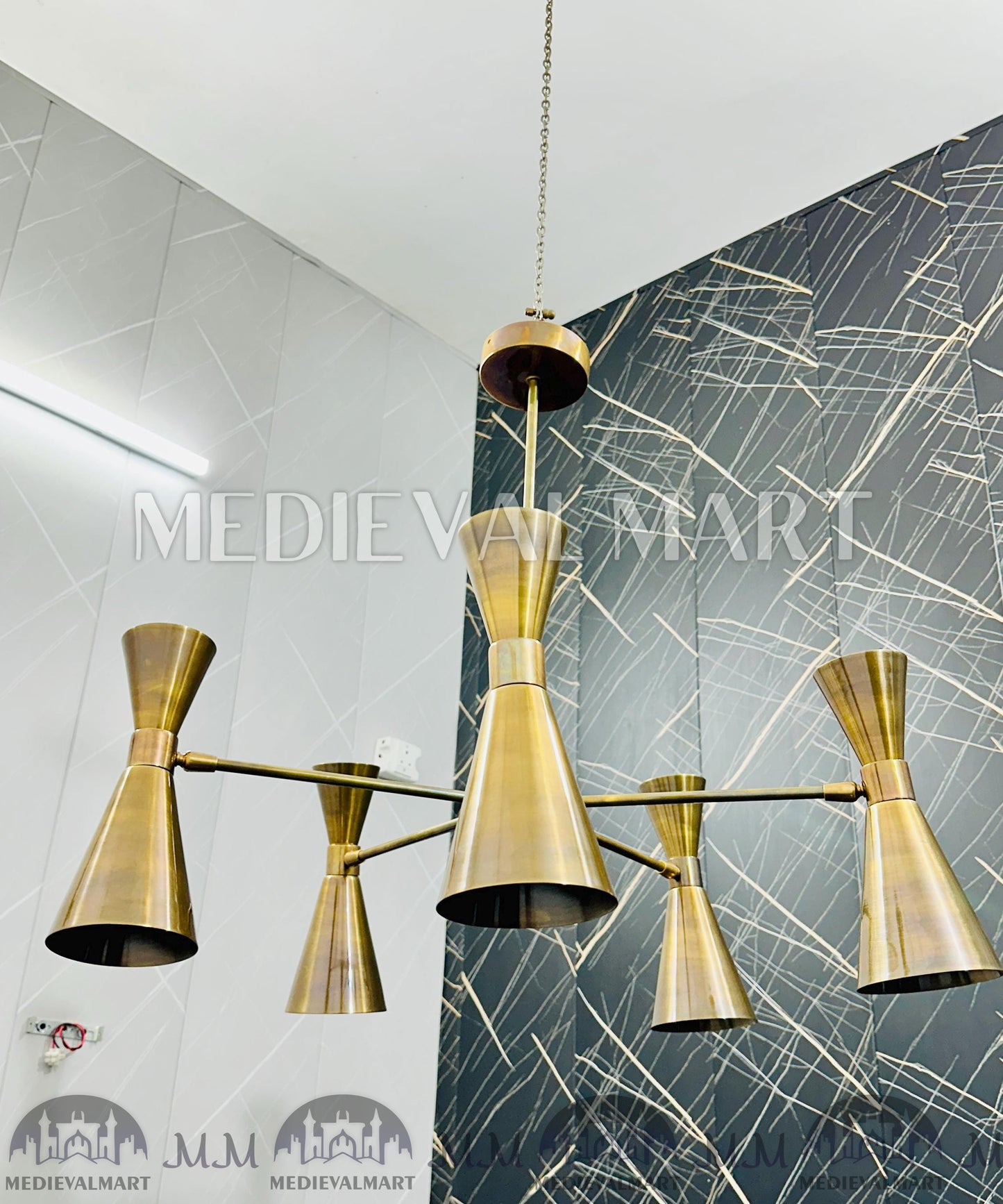 MEDIEVALMART Mid-Century Modern Brass Chandelier: Adjustable 6-Light Ceiling Fixture