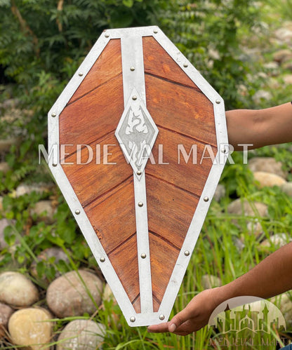 MEDIEVALMART Center Dragon Emblem Fireborn Viking Wooden Shield | Gift for Dad