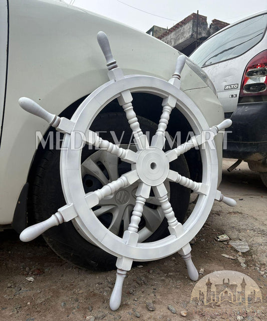 MEDIEVALMART Nautical Wooden "White" Ship Wheel for Wall Decor