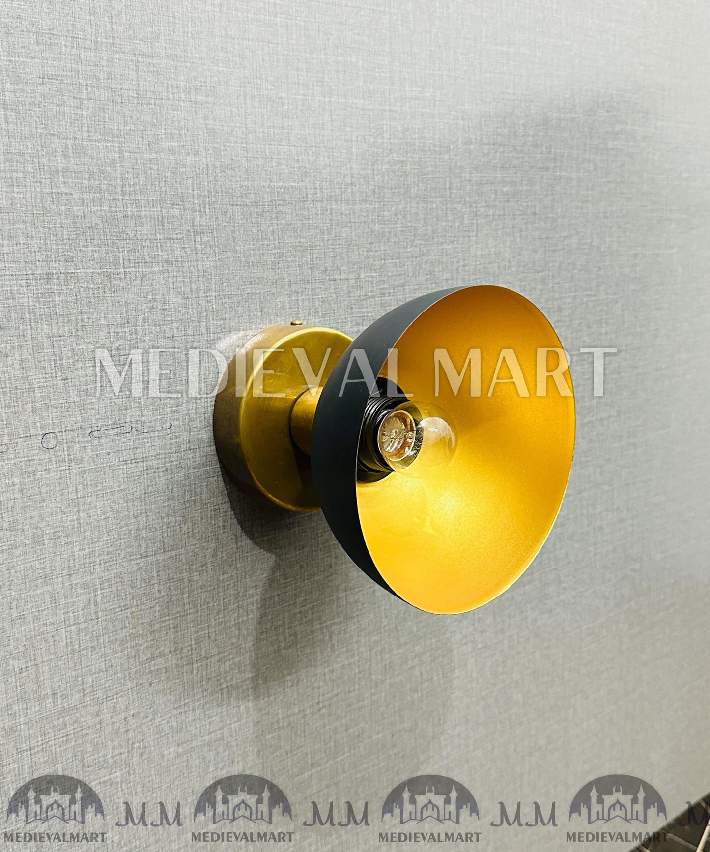 MEDIEVALMART Industrial Black and Gold Wall Sconce: Modern Dome Light Fixture