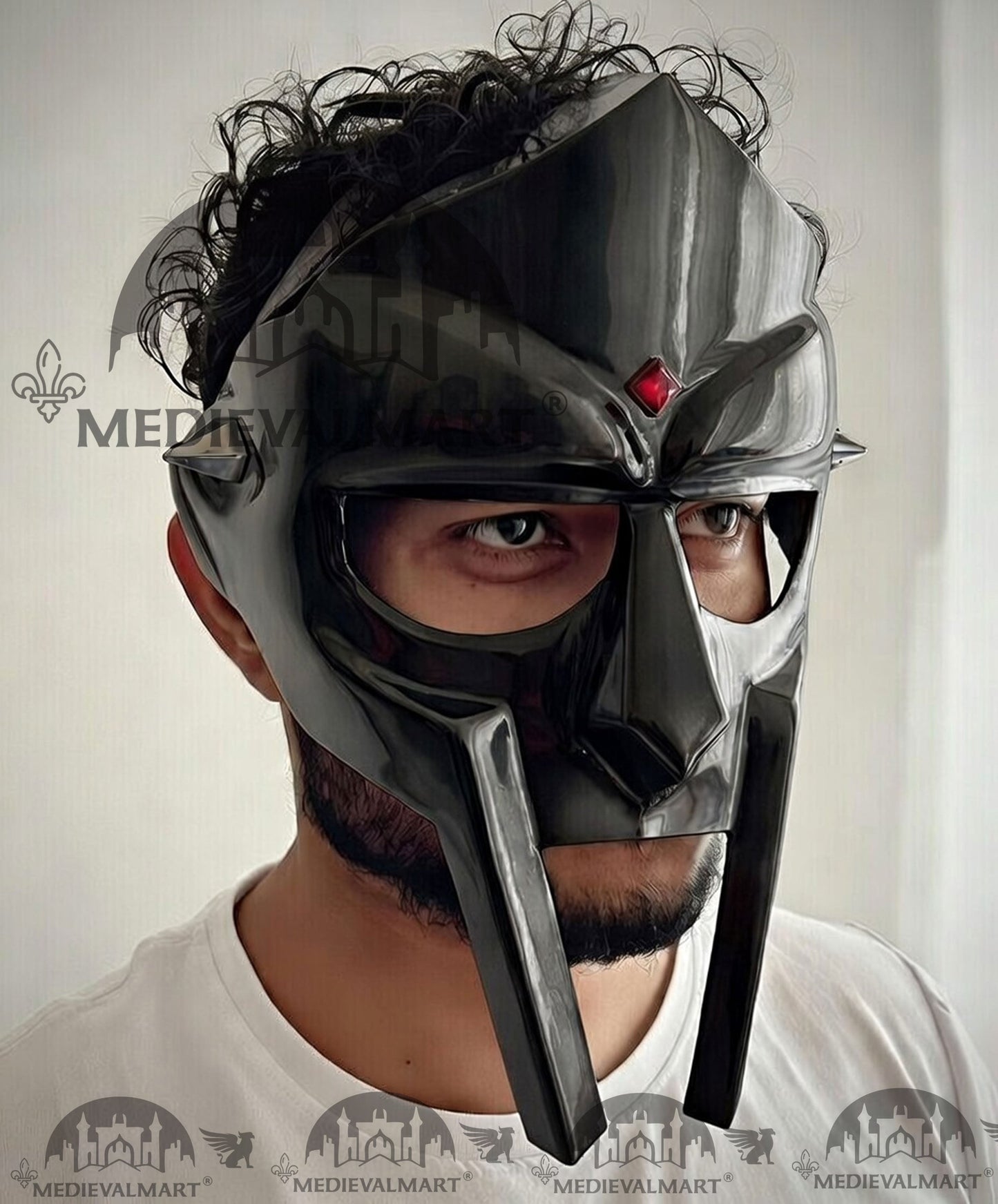 MEDIEVALMART PREMIUM MF DOOM Mask Mad Villain Black Finish Steel Face Armor
