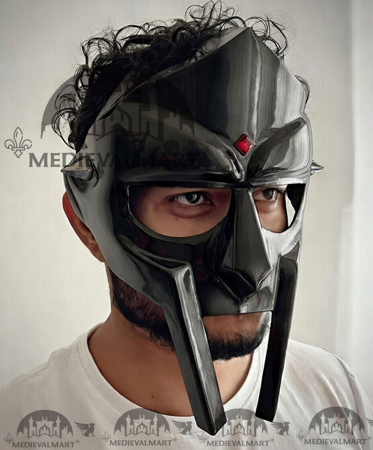 MEDIEVALMART PREMIUM MF DOOM Mask Mad Villain Black Finish Steel Face Armor