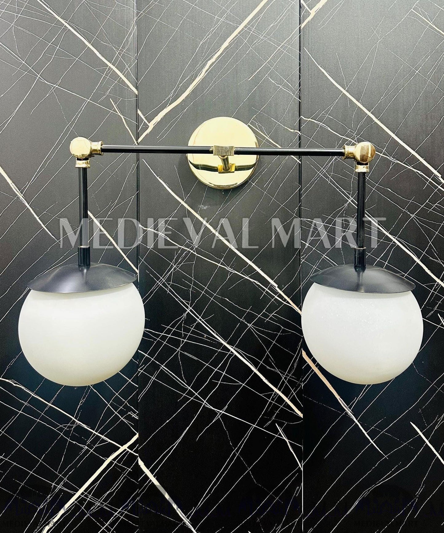 MEDIEVALMART Handcrafted Brass Two-Globe Vanity Light: Modern Bathroom Lighting