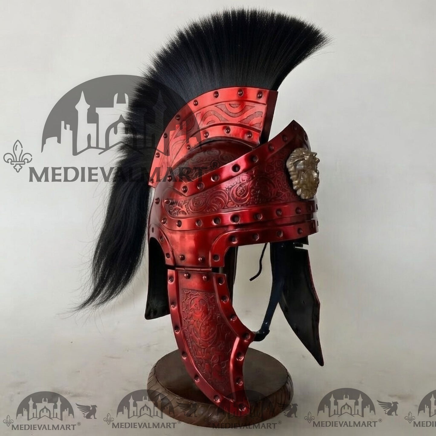 MEDIEVALMART Medieval Roman Centurion Red Finish Helmet with Black Plume or Free Wooden Stand