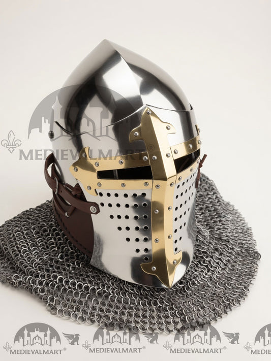 MEDIEVALMART Casque de chevalier Buhurt européen médiéval ROA avec décorations dorées