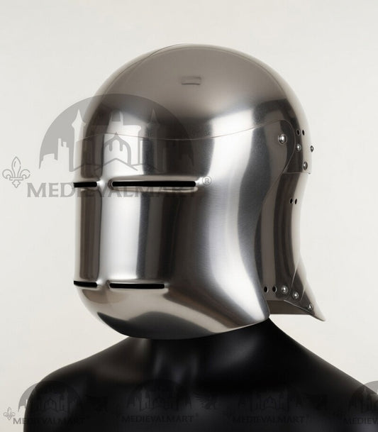 MEDIEVALMART Armure de tête médiévale en acier Sallet de chevalier allemand "The Kingmaker" Casque