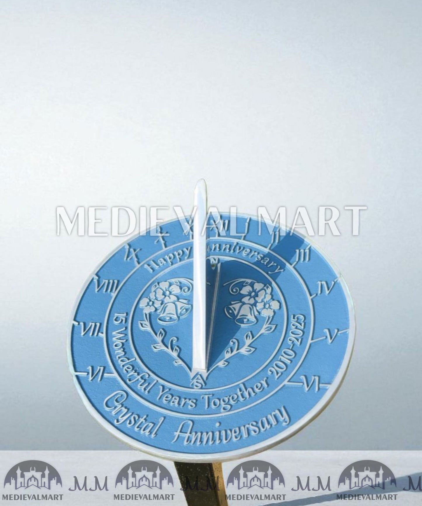 MEDIEVALMART 15th "Wonderful Years" Crystal Anniversary Sundial Clock Best Gift For Anniversary Day
