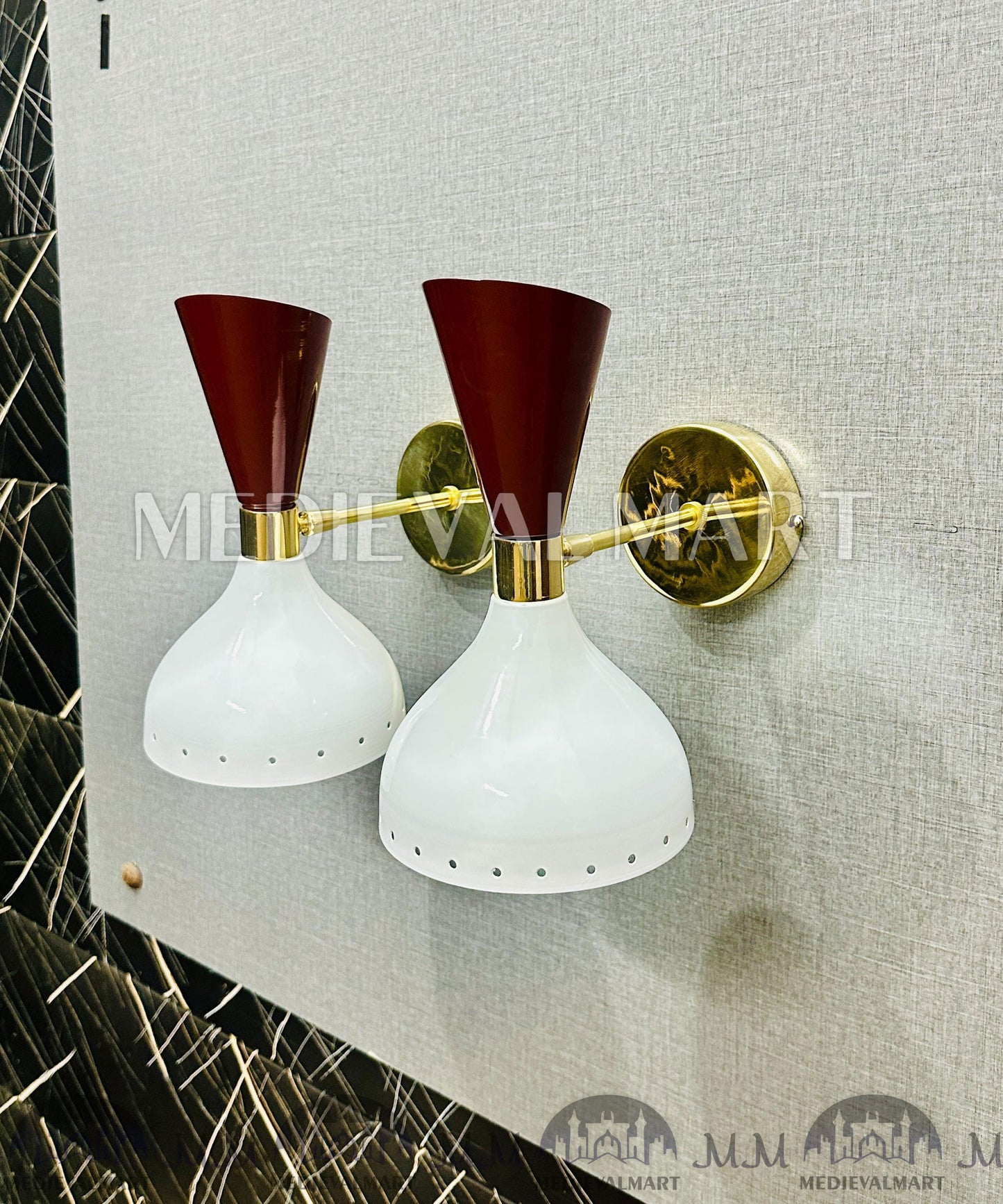 MEDIEVALMART Mid Century Italian Diabolo Wall Sconce: Handmade Brass Vanity Light