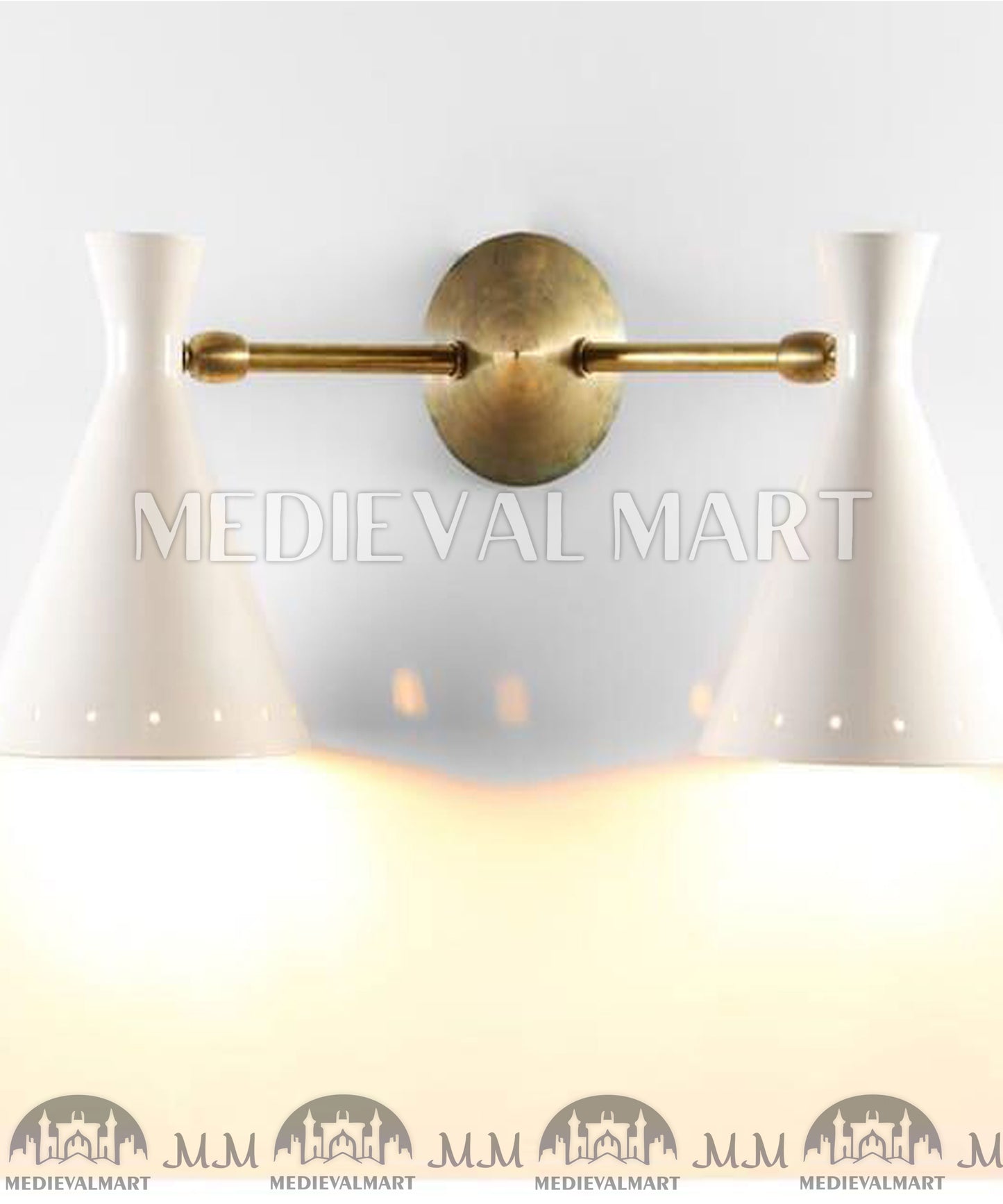 MEDIEVALMART Pair of Italian Beige Double Wall Lights: White Lamp Wall Decor