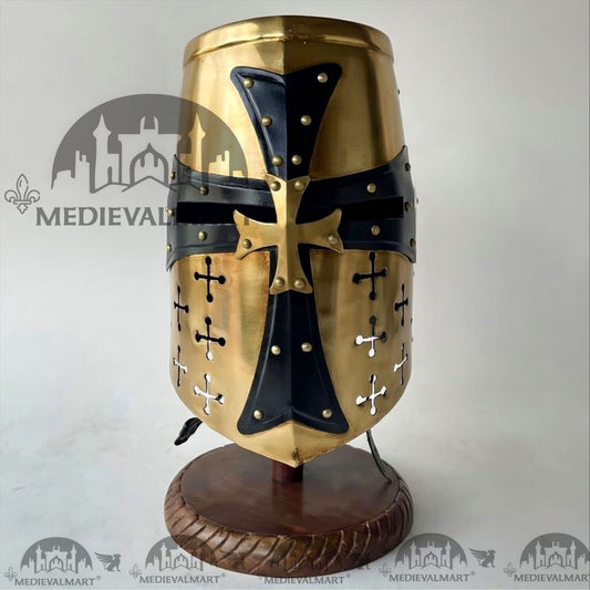 CASQUE MEDIEVALMART finition dorée de Chevalier Templier Croisé avec support gratuit