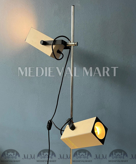 MEDIEVALMART Cream Taupe 70s Vintage Philips Space Age Floor Lamp