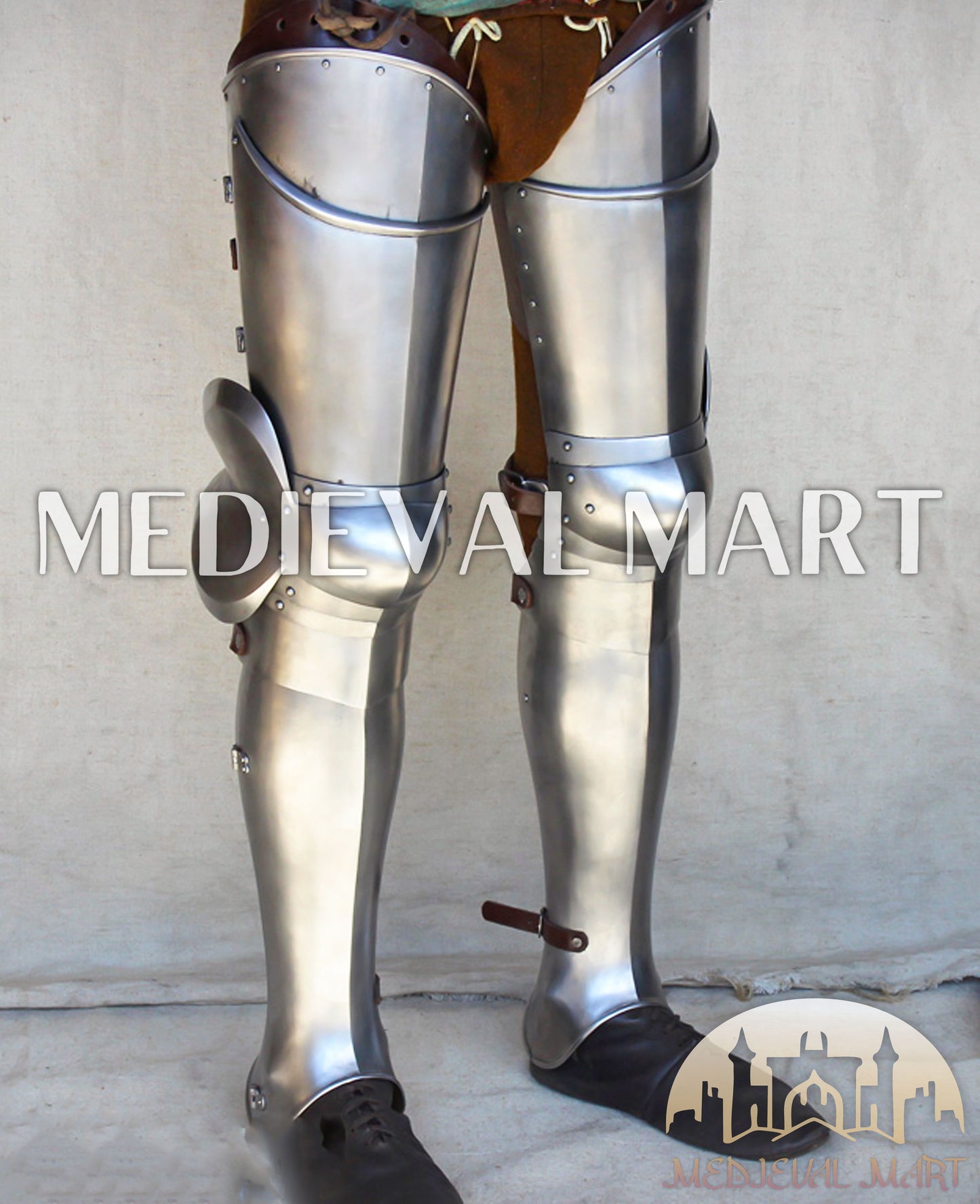 MEDIEVALMART European Greaves Knight English Legs Armor "Buff Polish"