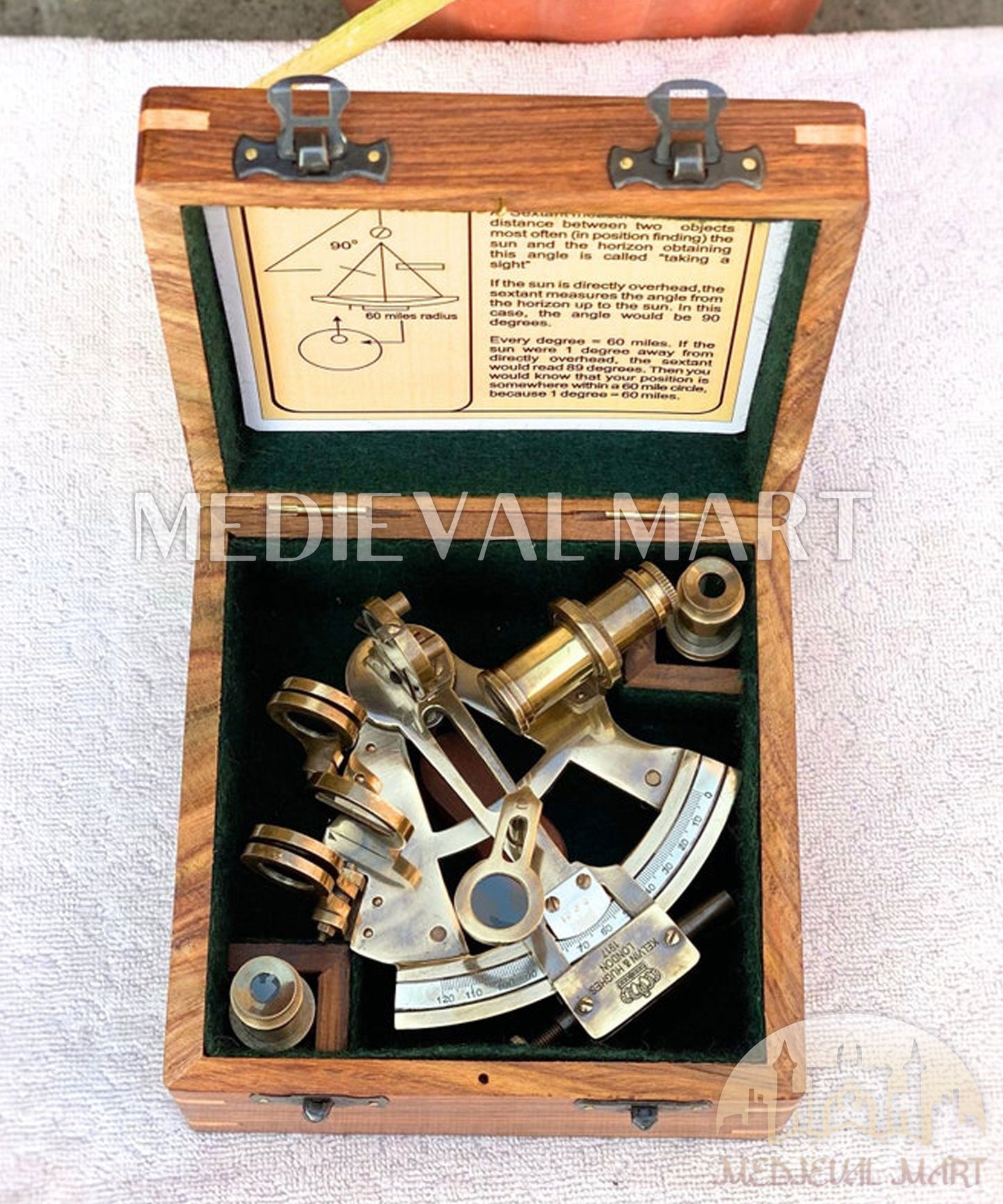 MEDIEVALMART Nautical Vintage Antique Brass Nautical Sextant W/H Wooden Box | Maritime Navigation Instrument, Christmas Gifts