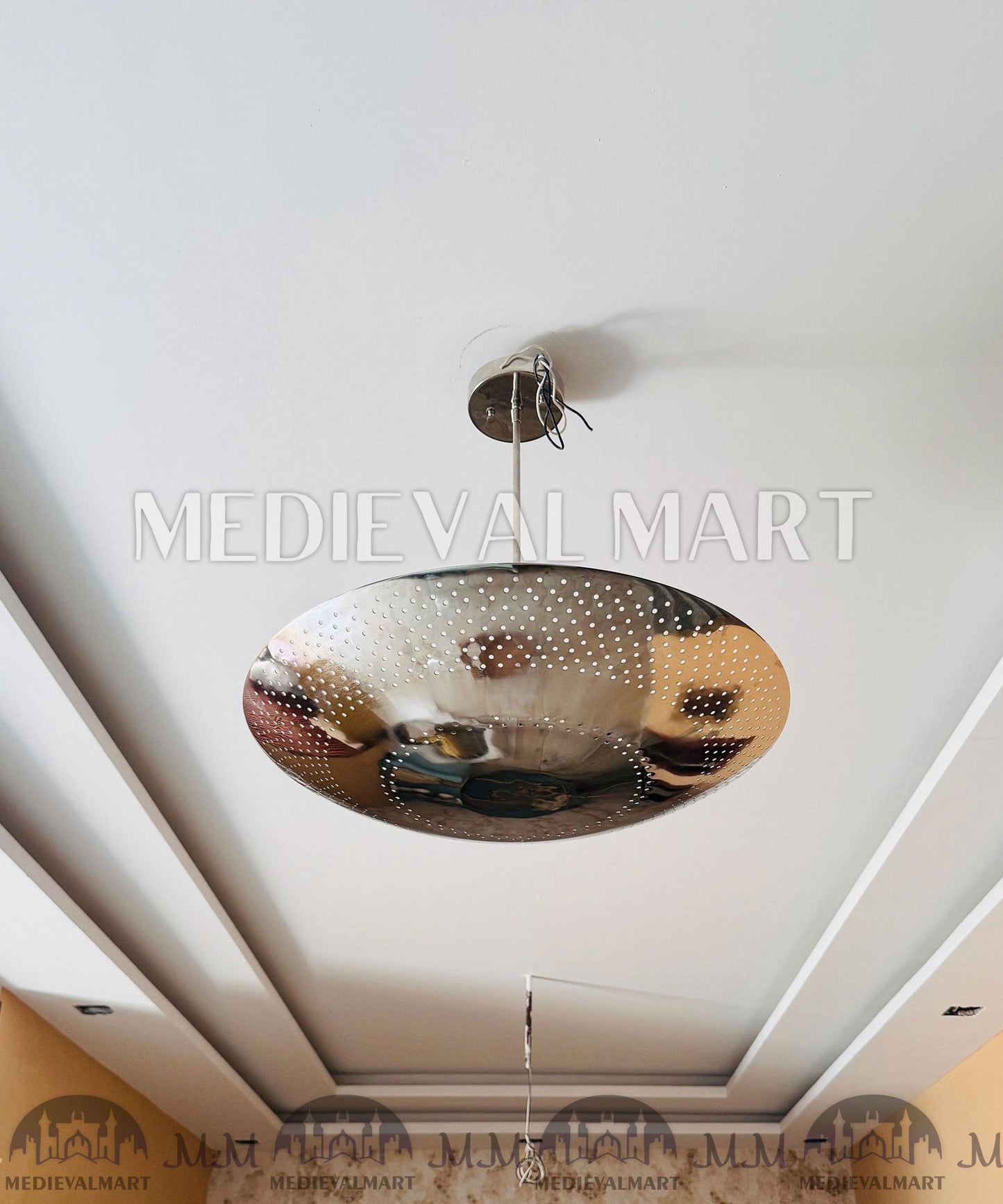 MEDIEVALMART Handcrafted Brass Perforated Flush Mount Chandelier - Mid Century Moder