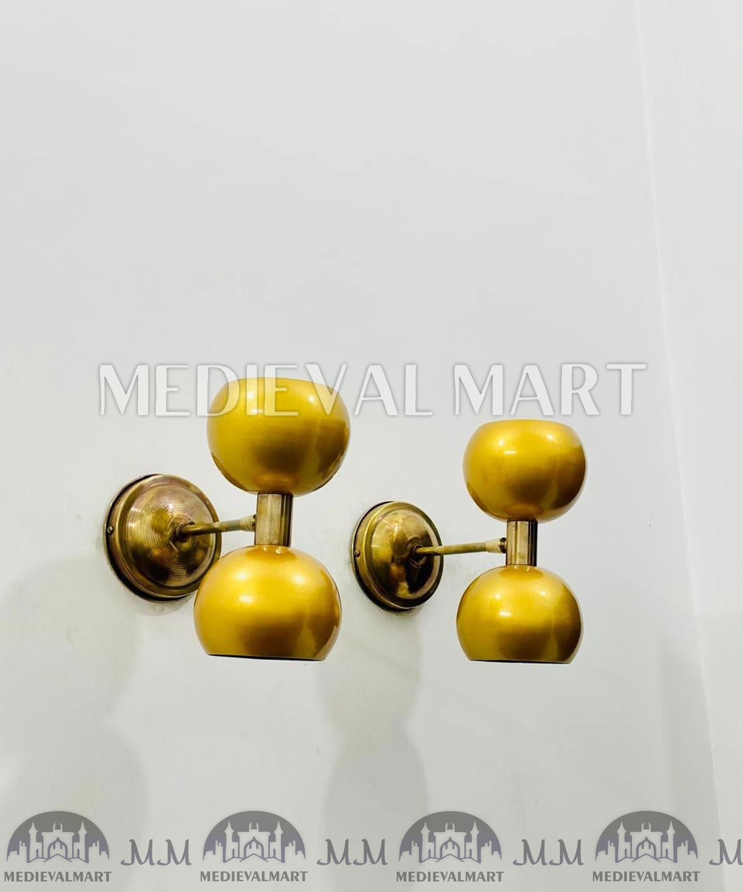 MEDIEVALMART Mid-Century Modern Brass Diabolo Wall Sconce - Italian Lighting Pair