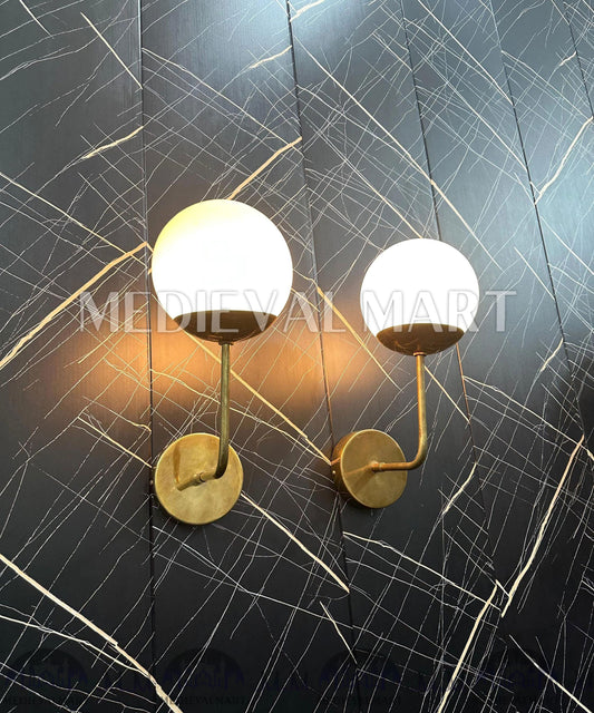MEDIEVALMART Modern Brass Wall Sconce: Nordic Milky Globe Bathroom Light