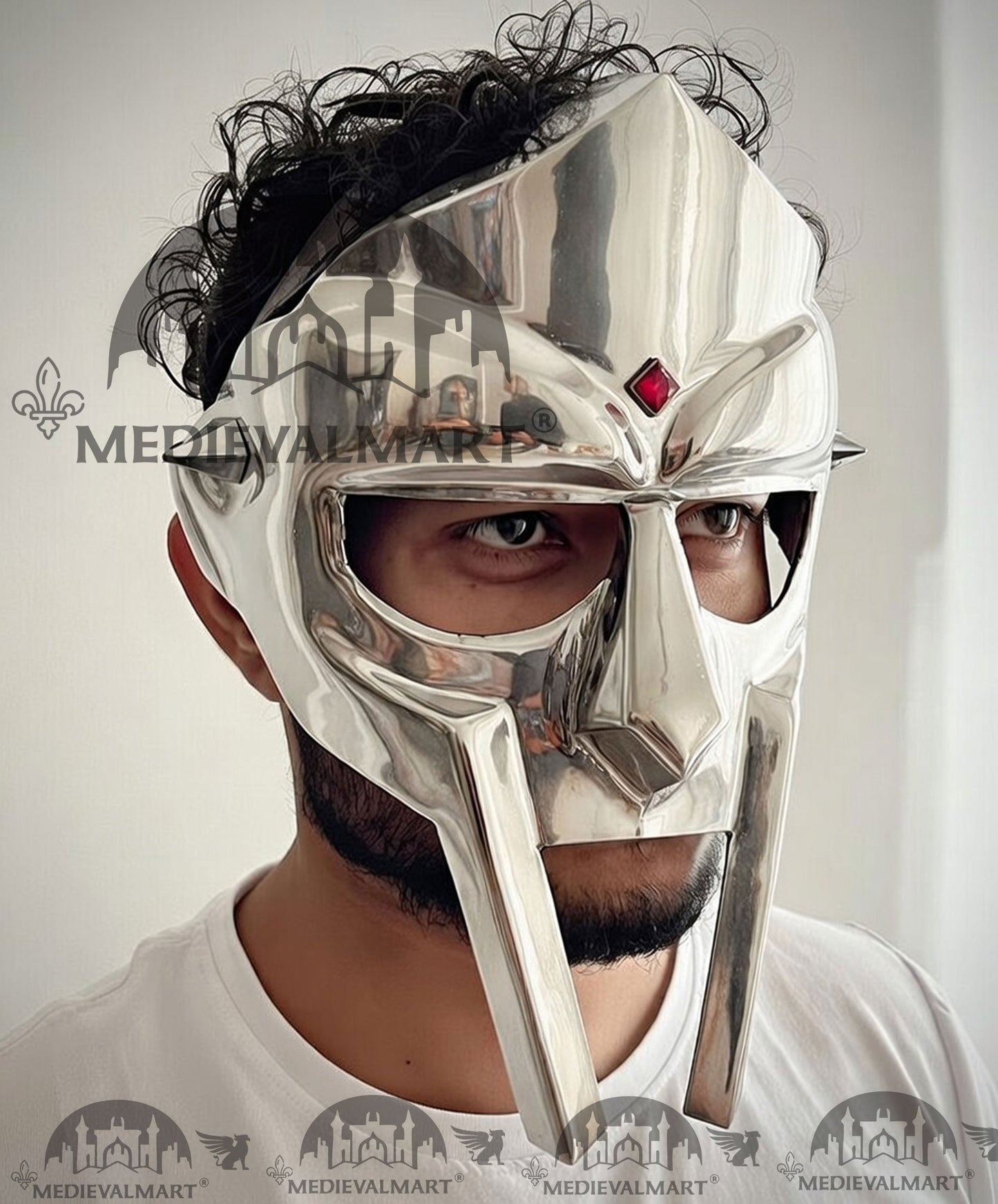 MEDIEVALMART PREMIUM MF DOOM Mask Mad Villain Silver Finish Steel Face Armor