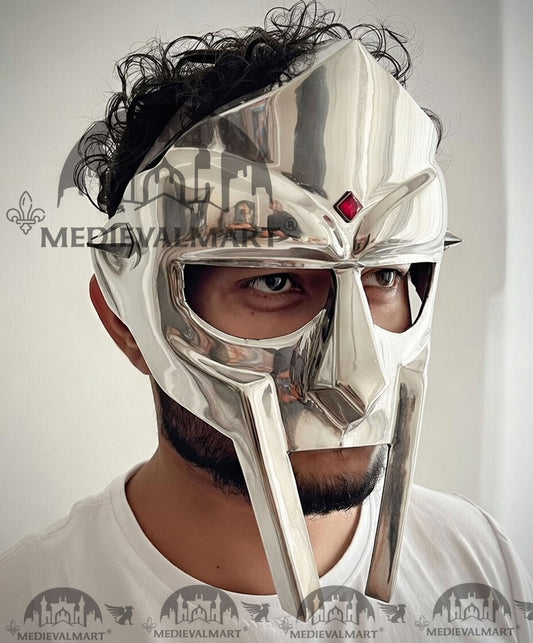MEDIEVALMART PREMIUM MF DOOM Mask Mad Villain Silver Finish Steel Face Armor