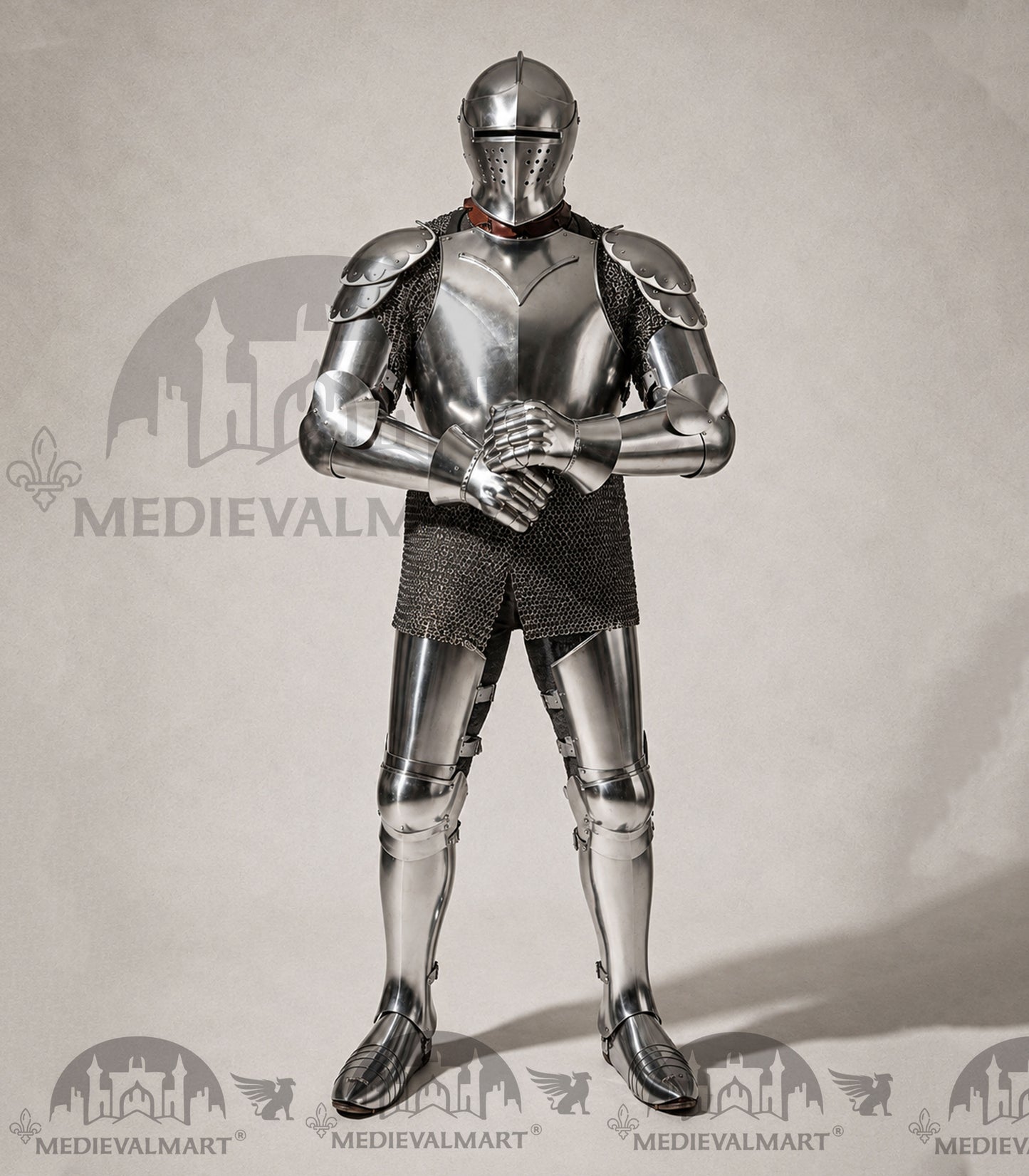 MEDIEVALMART Armure complète de combat authentique du XIVe siècle avec épée et cotte de mailles intérieure
