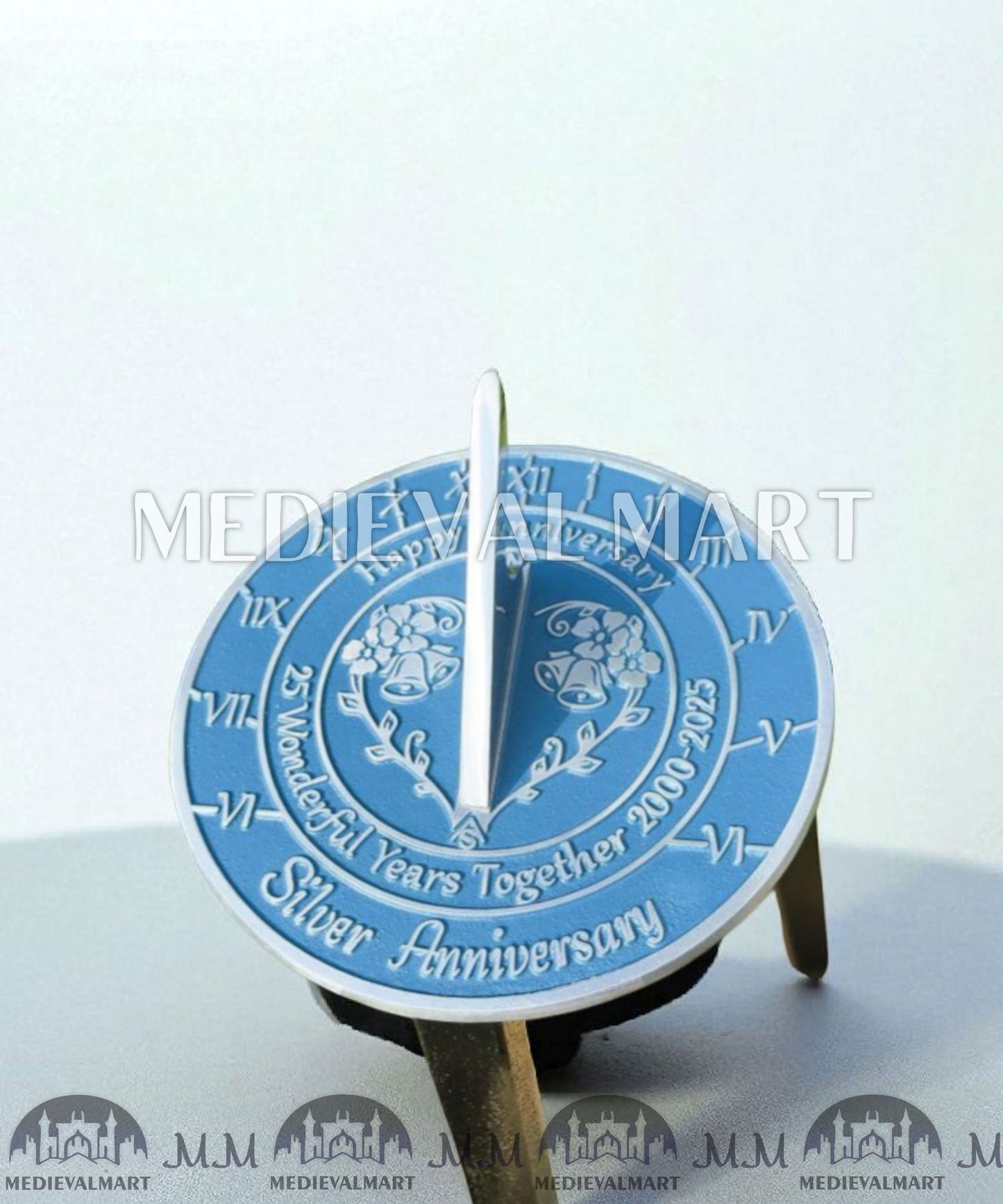 MEDIEVALMART 25th "Wonderful Years" Silver Anniversary Sundial Clock Best Gift For Anniversary Day