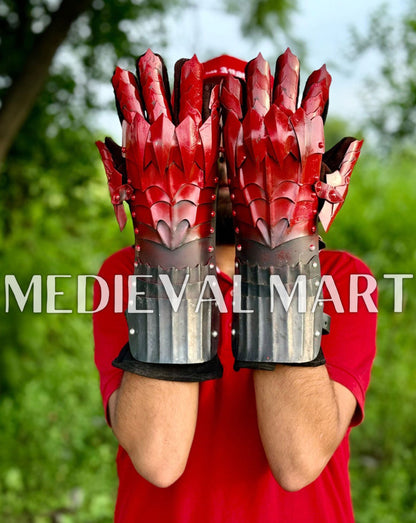 MEDIEVALMART LOTR Witcher Sauron-Inspired Iron Man Gauntlet Edition - Fantasy Gloves Armor