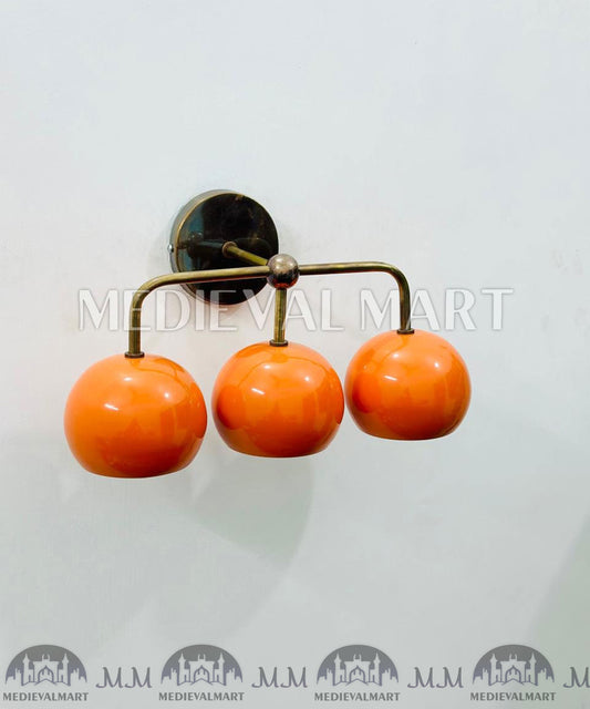 MEDIEVALMART Mid Century Italian Brass Diabolo 3 Bulb Wall Sconce Vanity Light