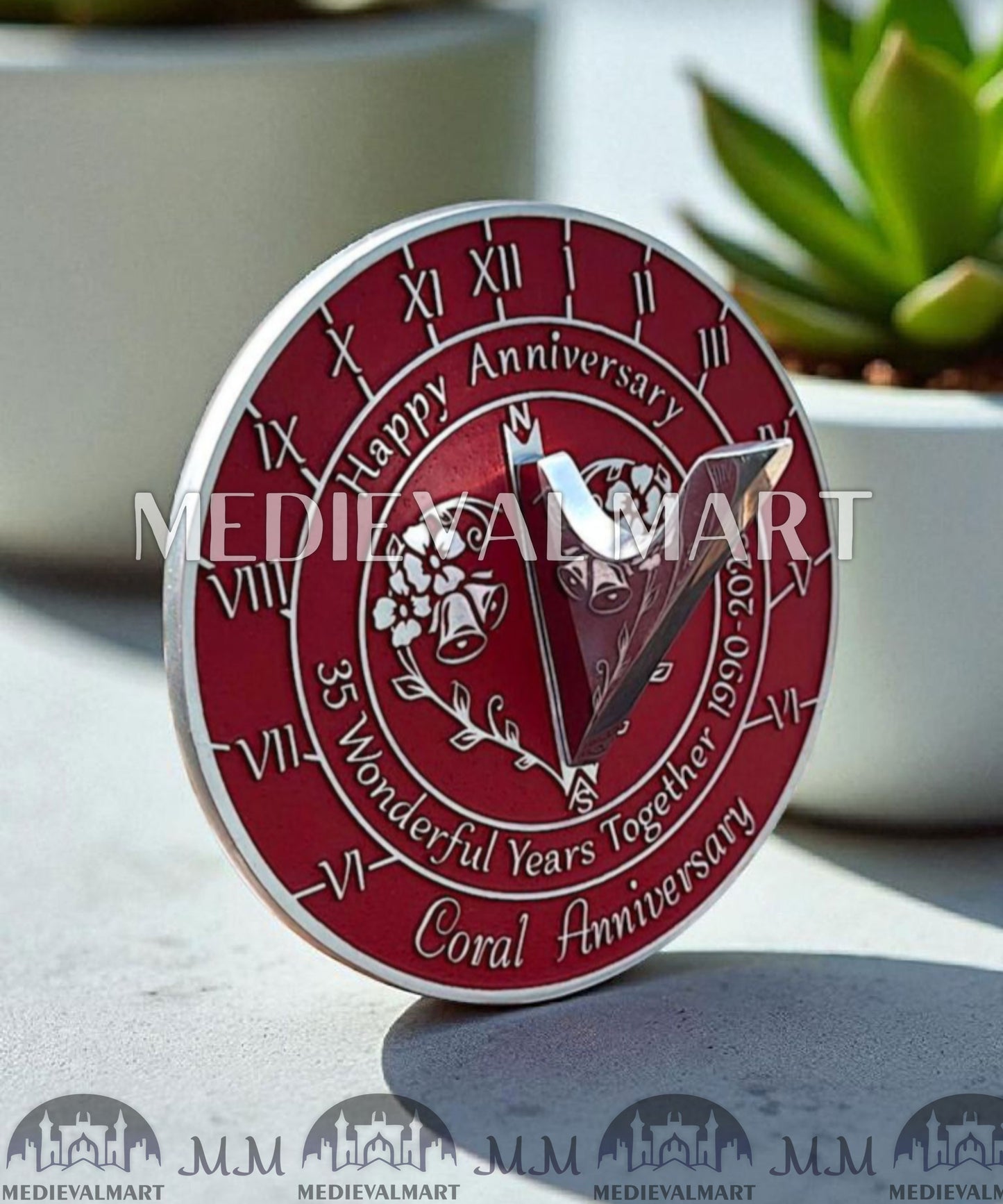 MEDIEVALMART 35th "Wonderful Years" Coral Anniversary Sundial Clock Gift For Parents Anniversary