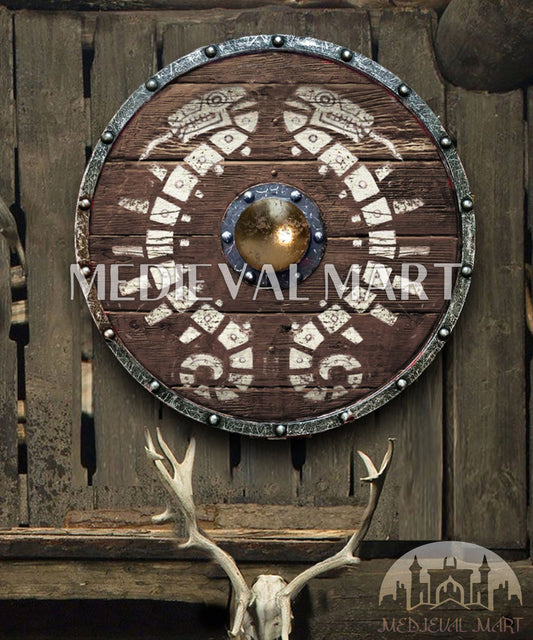 MEDIEVALMART Viking's Valhalla Zelda Demon’s Traveler's  Battleworn Viking Wooden Shield | Gifts For Dad