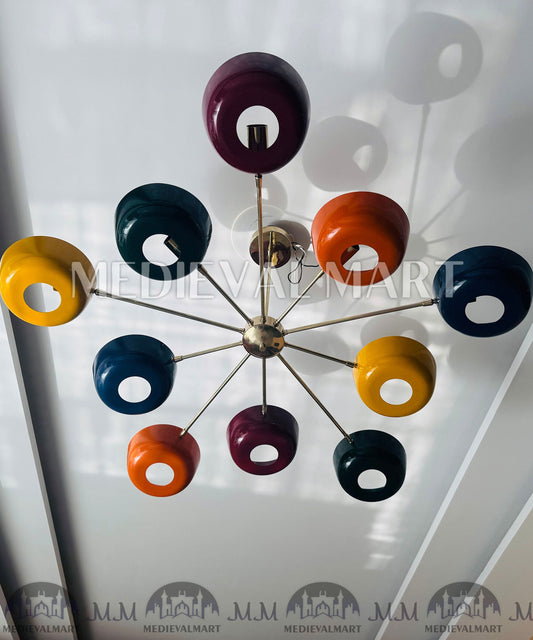 MEDIEVALMART Handcrafted Brass Starburst Chandelier | Mid Century Modern Multi Color Light