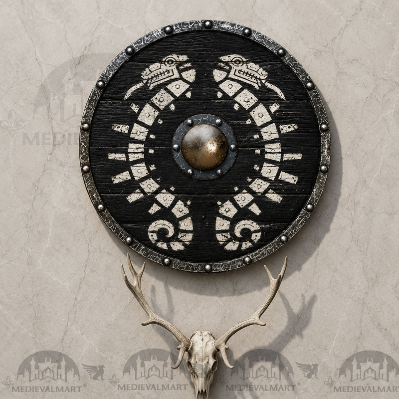 MEDIEVALMART Viking Black Jörmungandr’s Twin Ormr Shield, Gift for Dad