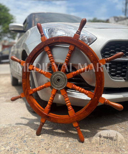 MEDIEVALMART Nautical Wooden "Brown" Ship Wheel for Wall Decor