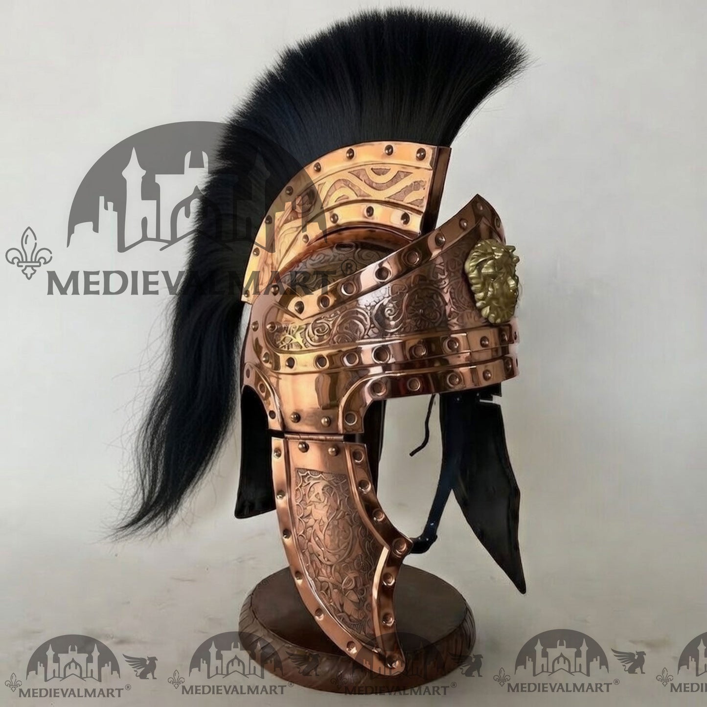 MEDIEVALMART Medieval Roman Centurion Copper Finish Helmet with Black Plume or Free Wooden Stand