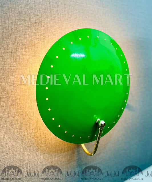 MEDIEVALMART Handmade Mid Century Modern Brass Wall Sconce - Green Shade