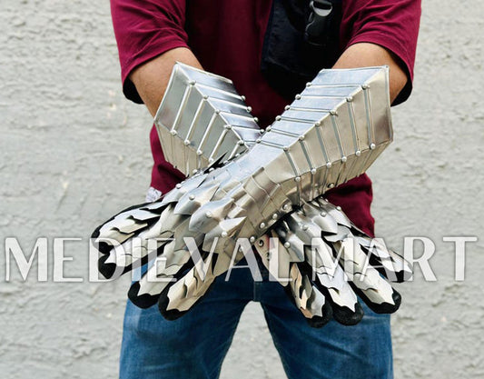 MEDIEVALMART LOTR Witcher Sauron-Inspired Silver Gauntlet - Cosplay Gloves Armor