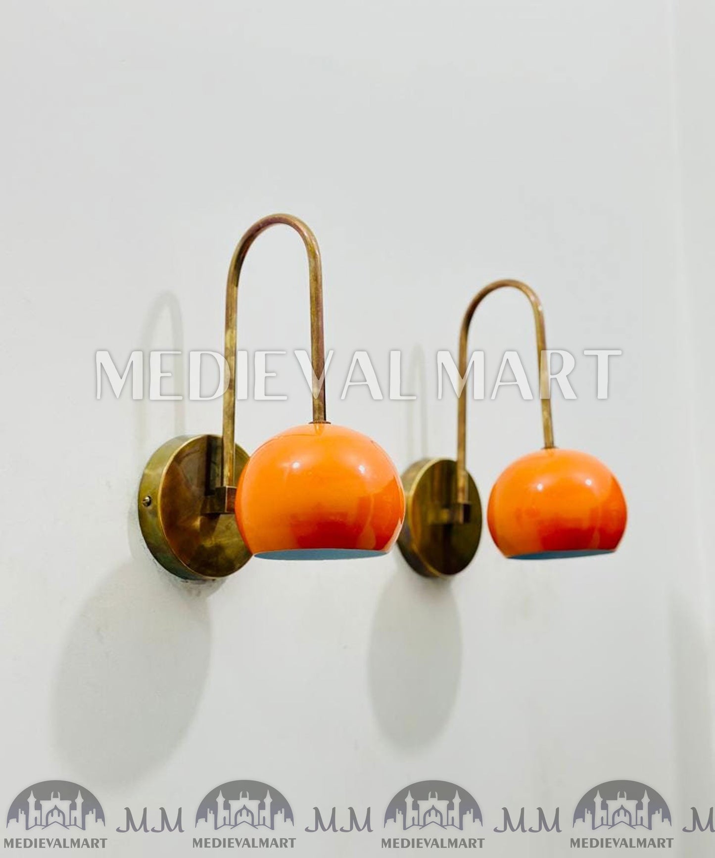 MEDIEVALMART Mid-Century Modern Brass Wall Sconces Vanity Lamp Orange Ball Accent