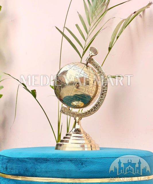 MEDIEVALMART Handmade Brass World Globe with Stand: Vintage Desk Decor, Gift for Dad