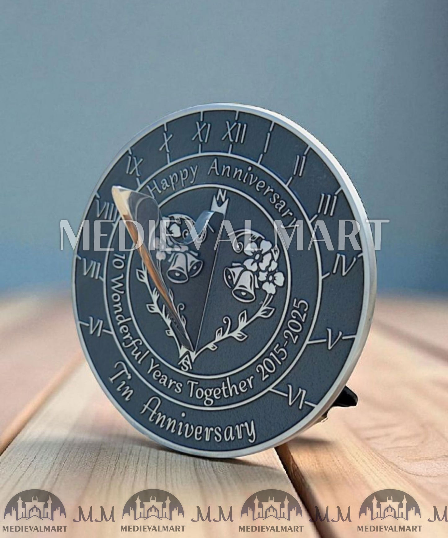 MEDIEVALMART 10th "Wonderful Years" Tin Anniversary Sundial Clock Best Gift For Anniversary Day